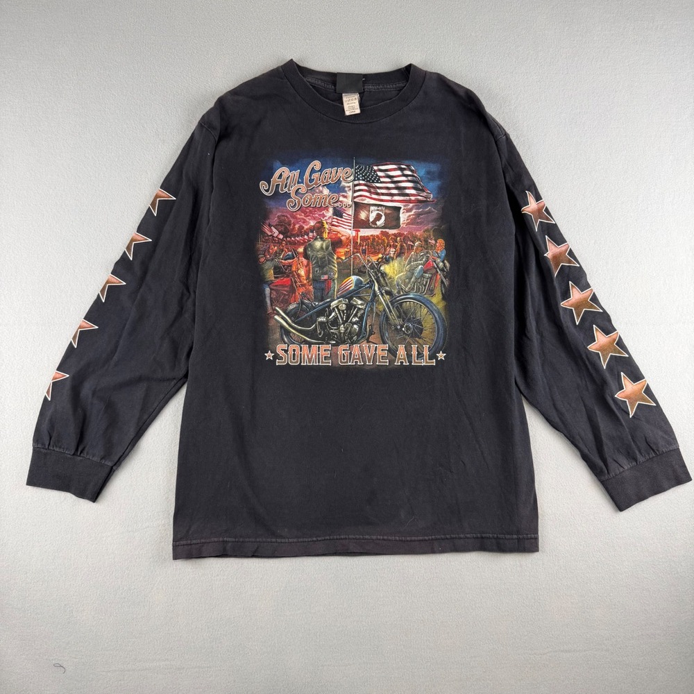 All Gave Some Some Gave All Motorcycle Long Sleeve Graphic Tee Mens Large Black